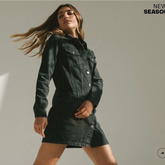 ZARA DENIM DRESS BLACK  - Picture 1 of 16